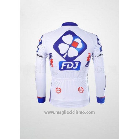 2012 Abbigliamento Ciclismo FDJ Bianco e Celeste Manica Lunga e Salopette